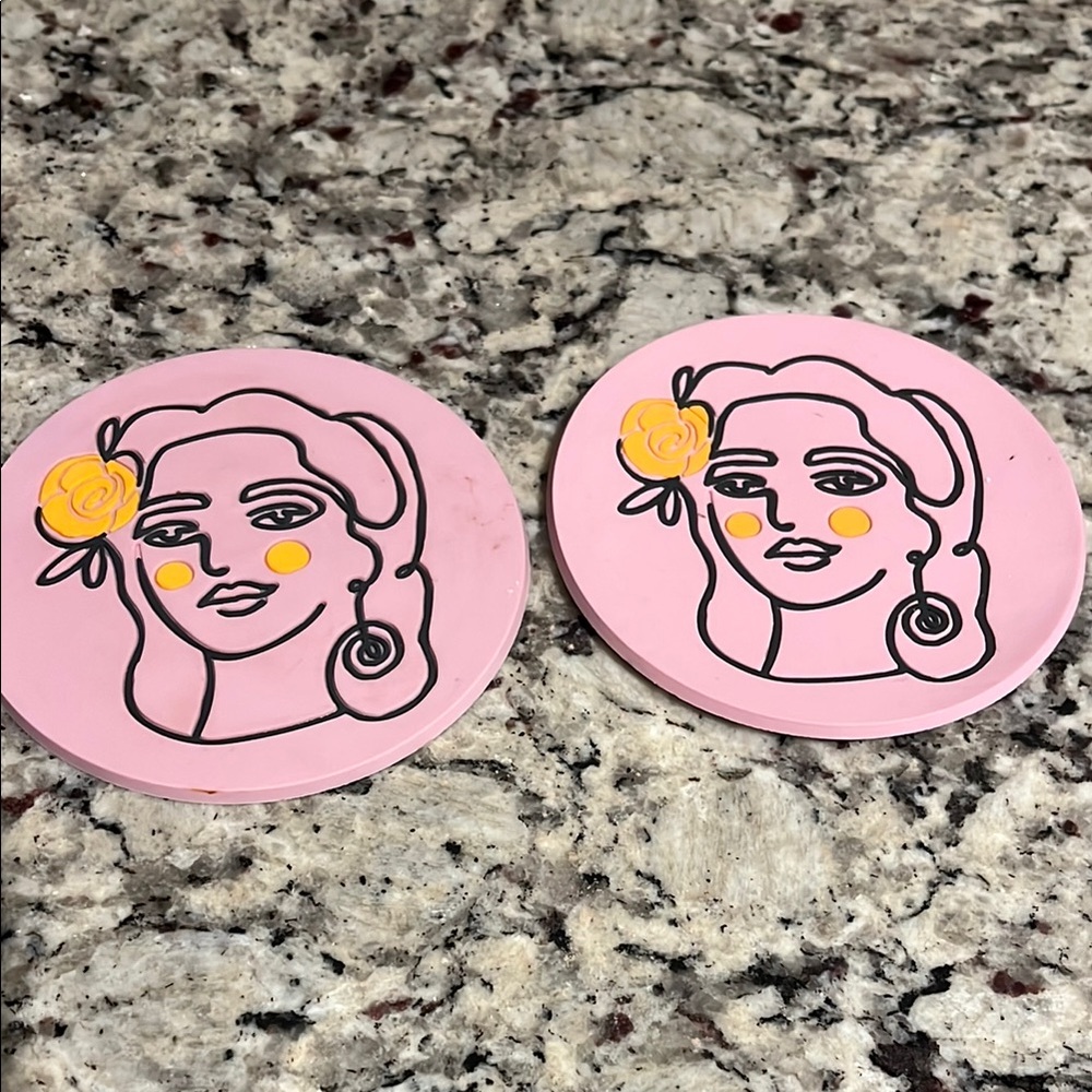 Pink and Yellow pair coasters